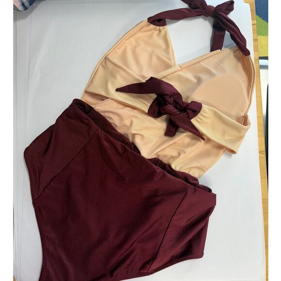 Raising Wild Vanessa One Piece In Maroon Tan Sz XL - Picture 4 of 7